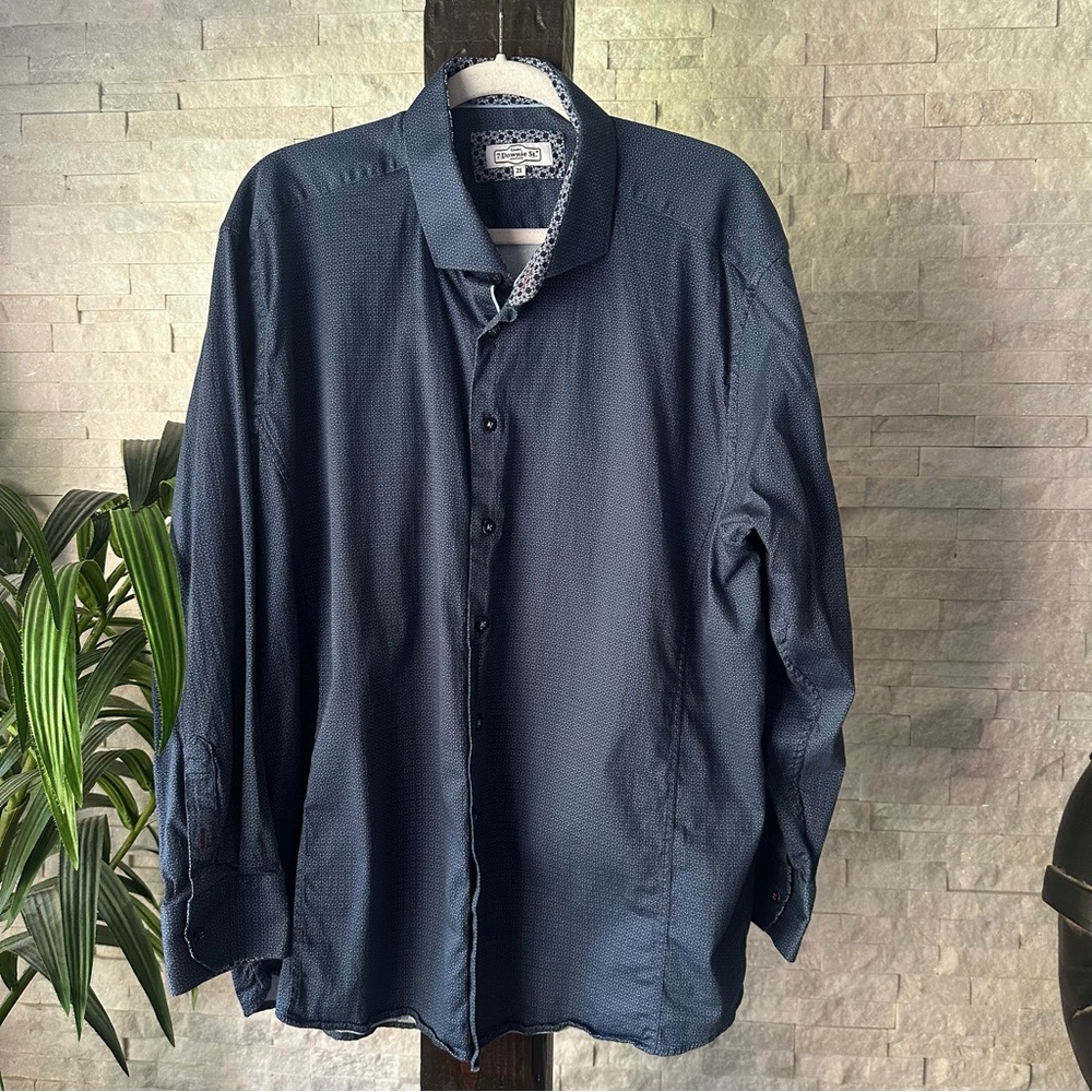 7 Downie St. London Couture Navy Blue Button Diamond Plaid Down Size 2X